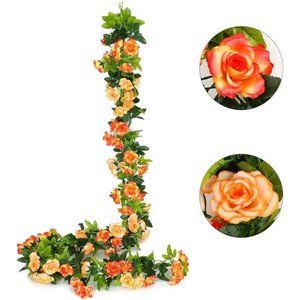 Artificial Rose Vines Flowers Garland Hanging Silk Rose Vine Wedding, Sunset Red